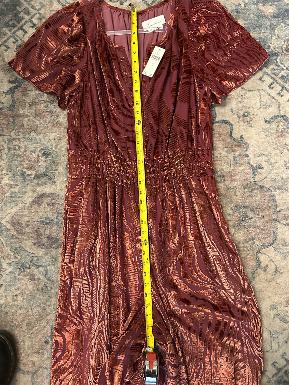 Anthropologie NWT Somerset Jumpsuit Velvet Burnout Edition Size M Deep Burgandy - Picture 8 of 9
